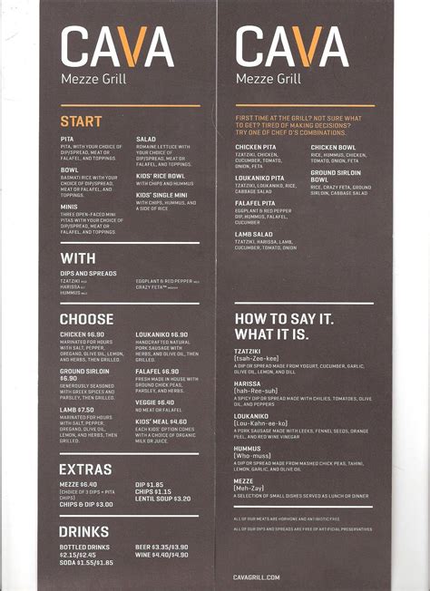 Cava Menu Pdf