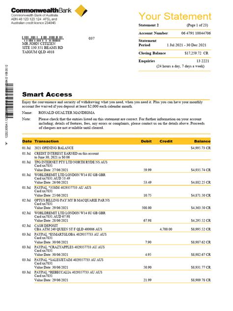Cba Bank Statement
