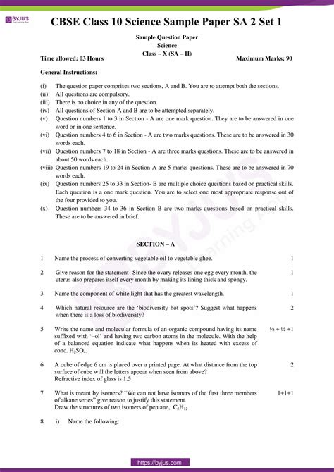 Cbse Class 10 Sample Papers
