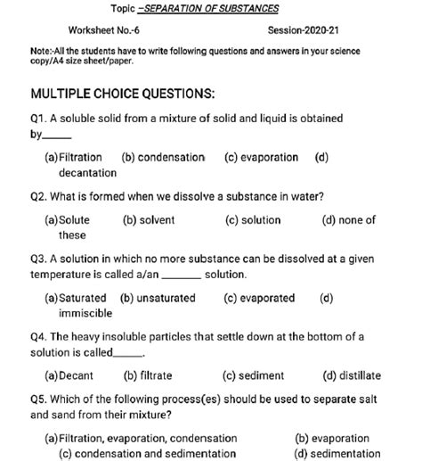 Cbse Class 6 Science Worksheets With Answers Vedantu Science Worksheet Grade 6 - Science Worksheet Grade 6