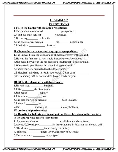 Cbse Class 8 English Grammar Preposition Learn Cbse Prepositions Worksheet Grade 8 - Prepositions Worksheet Grade 8