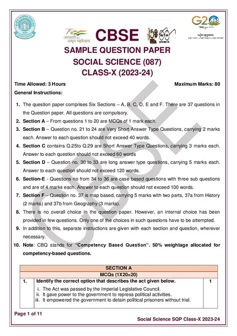 Cbse Sample Paper Class 10