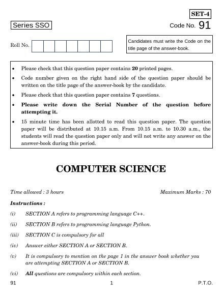 Read Cbse Xii Computer Science Solved Question Papers 