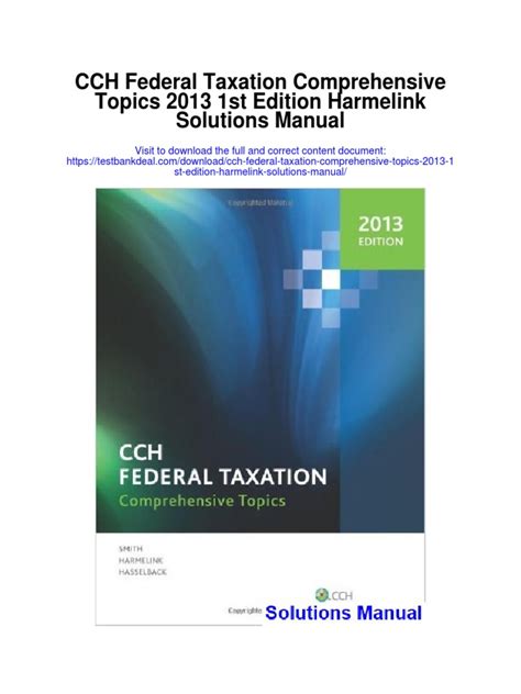 Read Online Cch Federal Taxation Comprehensive Topics Solutions Manual 