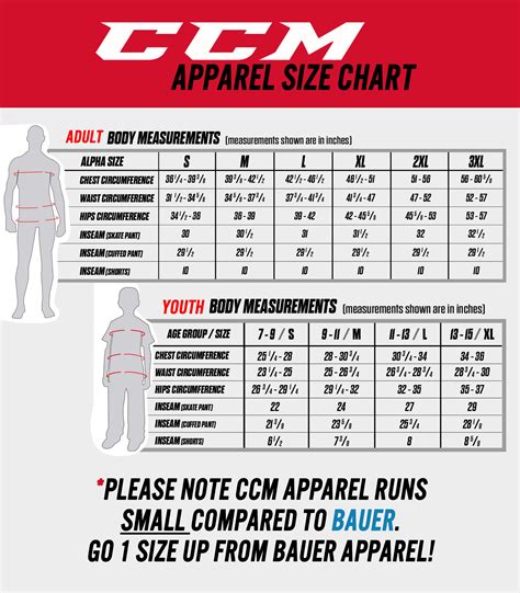 ccm size chart
