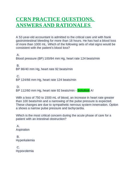 ccrn questions with rationales