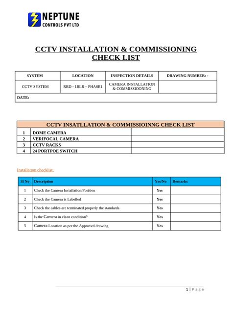 Cctv Commissioning Checklist