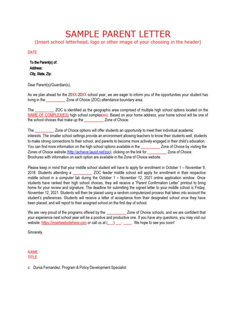 cda parent letter sample