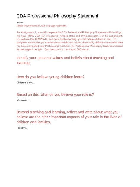 Cda Professional Philosophy Statement