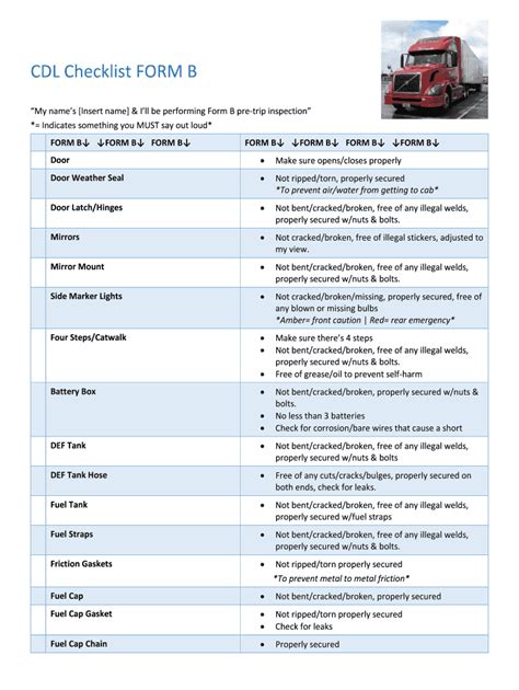 Read Online Cdl Checklist In 