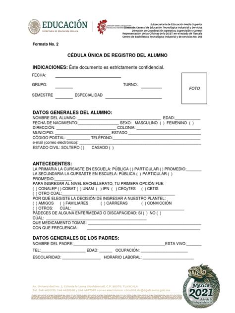 Cedula De Inscripcion