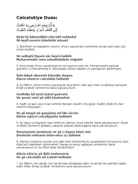 Celcelutiye Duası Türkçe