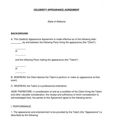 celebrity appearance contract template