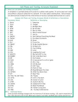 cell phone text definitions character