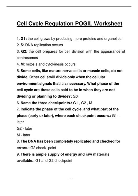 Cell Regulation Pogil