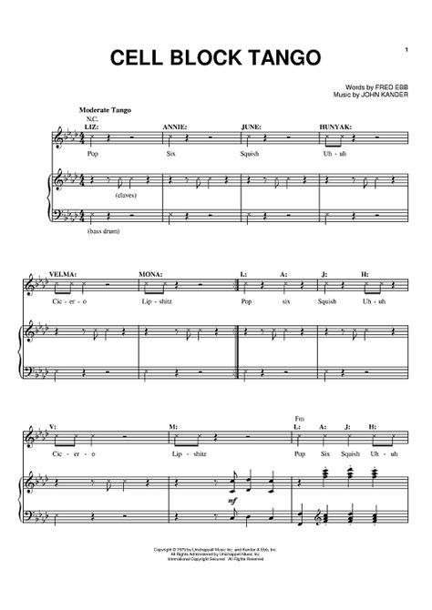 Read Cell Block Tango Music Sheet 
