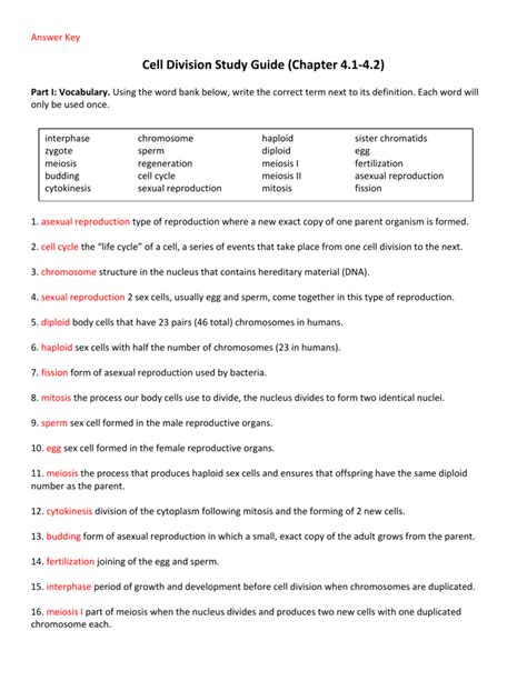 Read Cell Division Study Guide Answer Key 