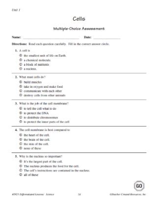 Cells Multiple Choice Quiz 5th Grade Science Worksheet Cell Worksheet For 5th Grade - Cell Worksheet For 5th Grade