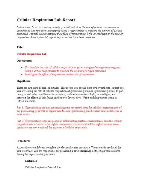 cellular respiration formal lab report