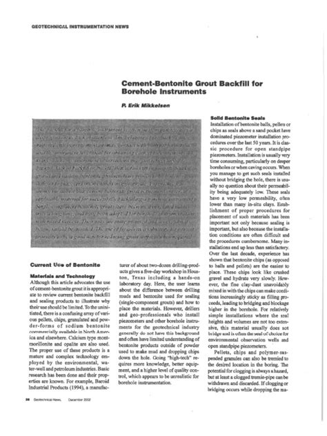 Read Online Cement Bentonite Grout Backfill For Borehole Instruments 