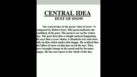 Central Idea Of Dust Of Snow