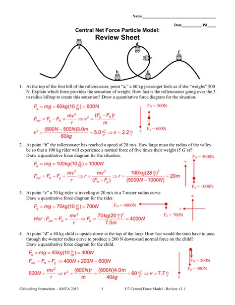 Central Net Force Model 1 Answers