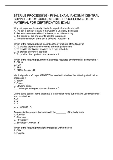 Download Central Sterile Processing Study Guide 