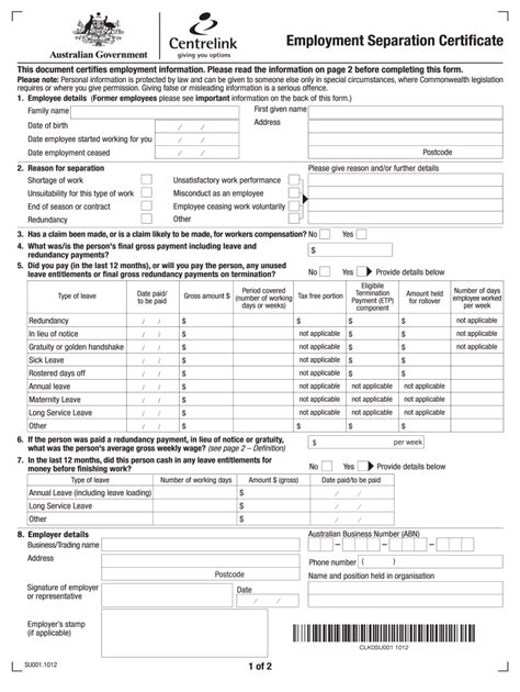 Centrelink Separation Certificate