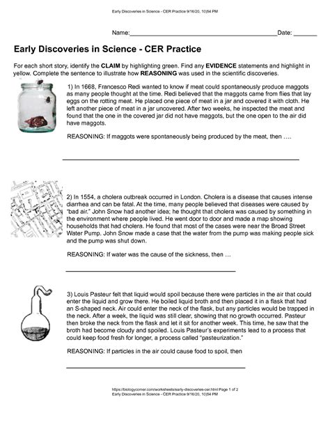 Cer Practice Worksheet   Early Discoveries In Science Cer Practice The Biology - Cer Practice Worksheet