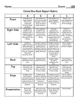 cereal box report rubric