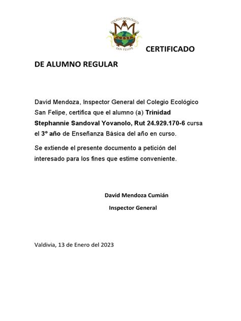 Certificado Alumno Regular