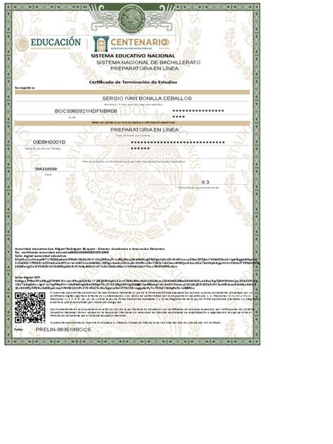 Certificado De Preparatoria Editable