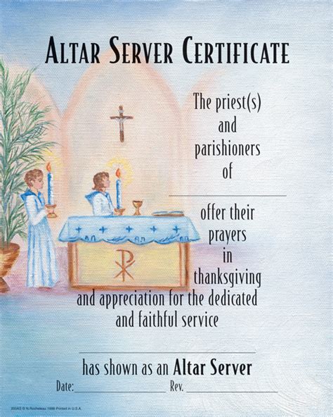 Certificate Altar Servers Template