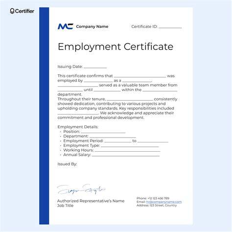 certificate by employer