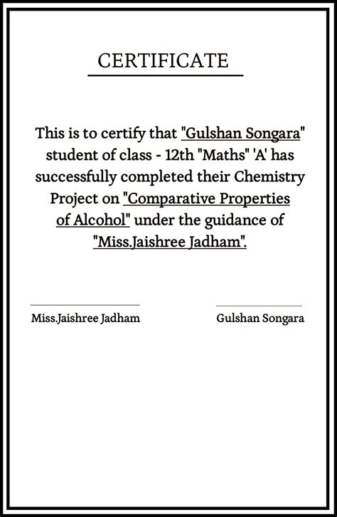 Certificate For Assignment