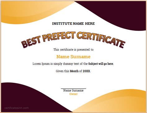 certificate for being a prefect