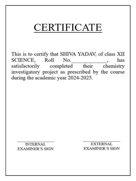 Certificate For Chemistry Project