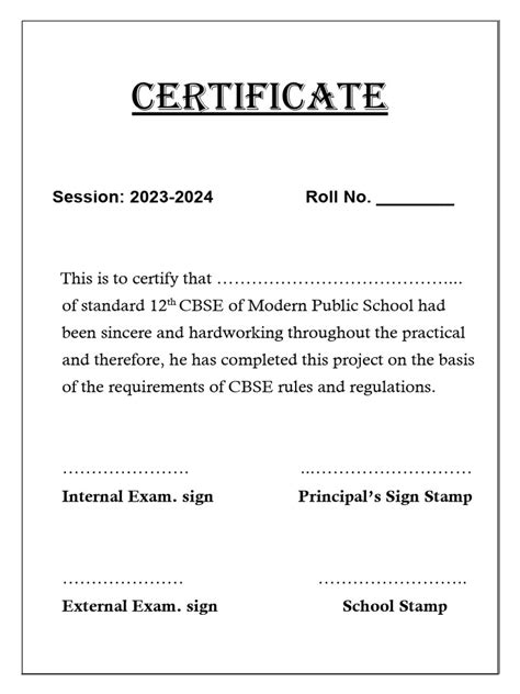 Certificate For Project Class 12