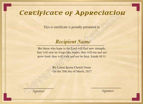 certificate of church appreciation templates