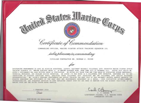Certificate Of Commendation Usmc Format