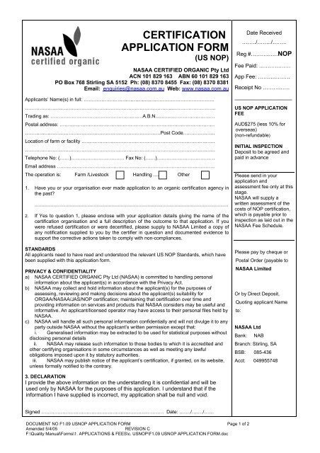 Certification Application Form Nasaa