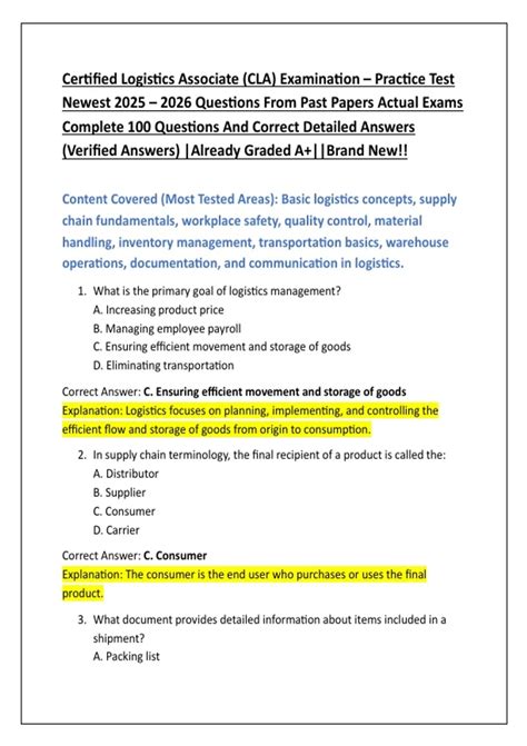 Certified Logistics Associate Practice Test