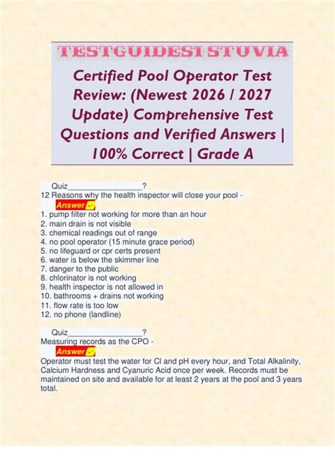 Certified Pool Operator Test Questions