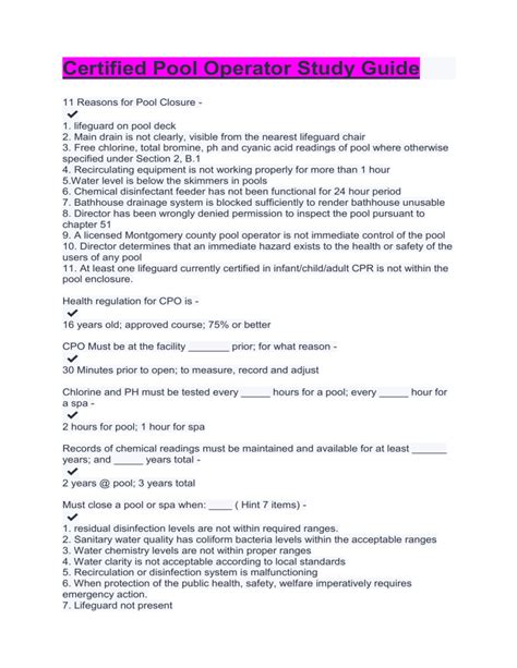 Read Online Certified Pool Operator Study Guide 