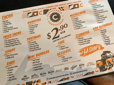 Cerveceria Chapultepec Menu
