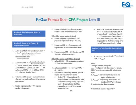 cfa level 3 formula sheet 2023