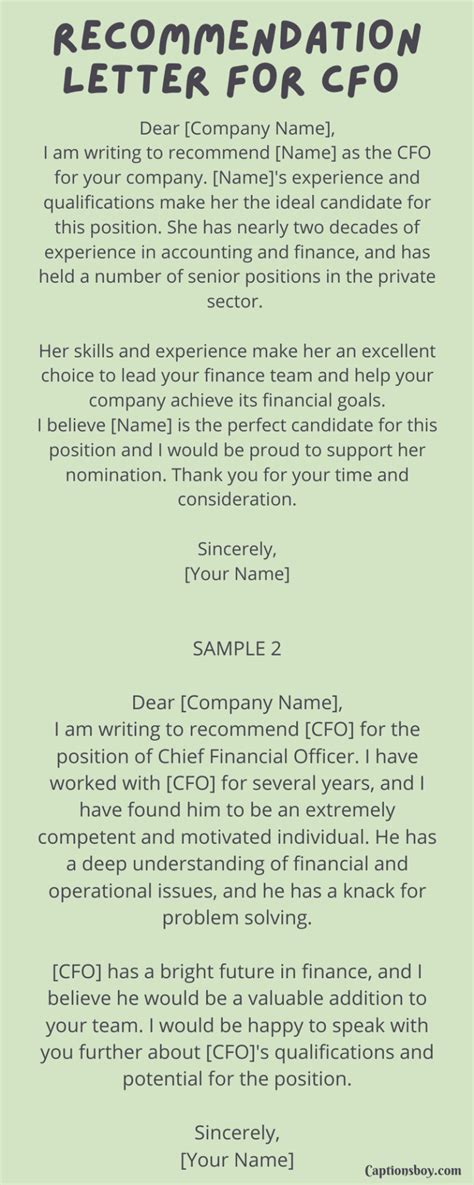 cfo letter of recommendation
