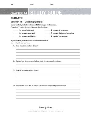 Ch 14 Climate Study Guide Answers