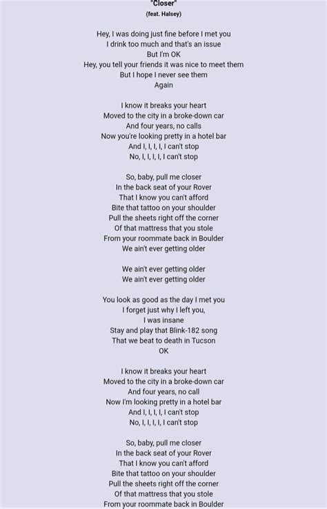 Chainsmokers Lyrics Closer