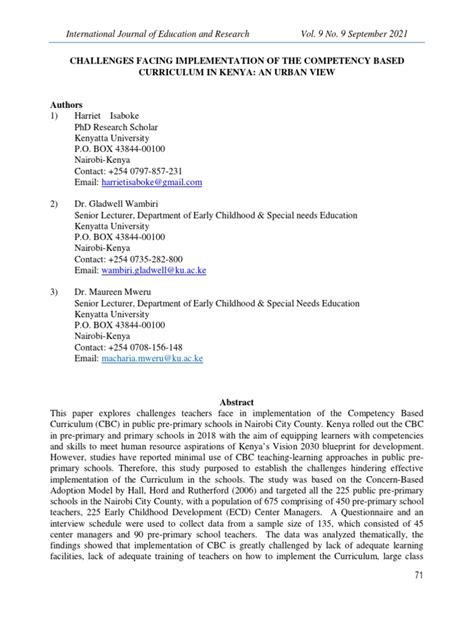 challenges of curriculum implementation in kenya